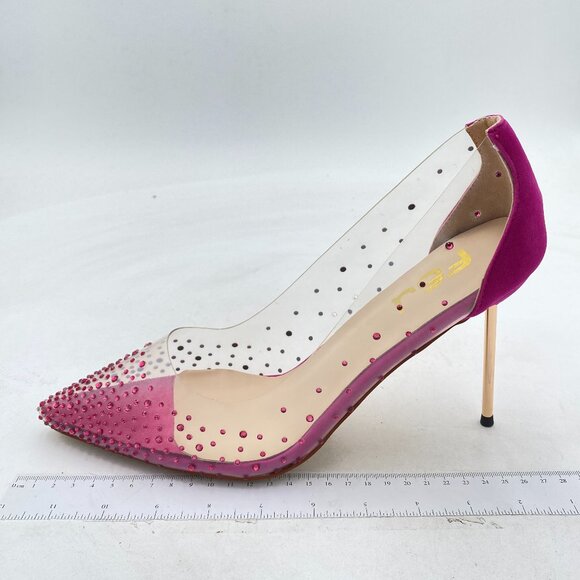 FSJ Fuchsia Studded Pointed Toe Transparent Pumps High Heels Shoes - Picture 2 of 8